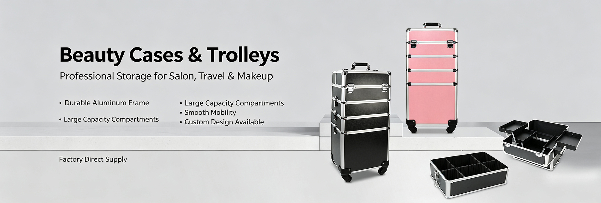 Aluminum makeup trolley professional salon beauty storage banner
